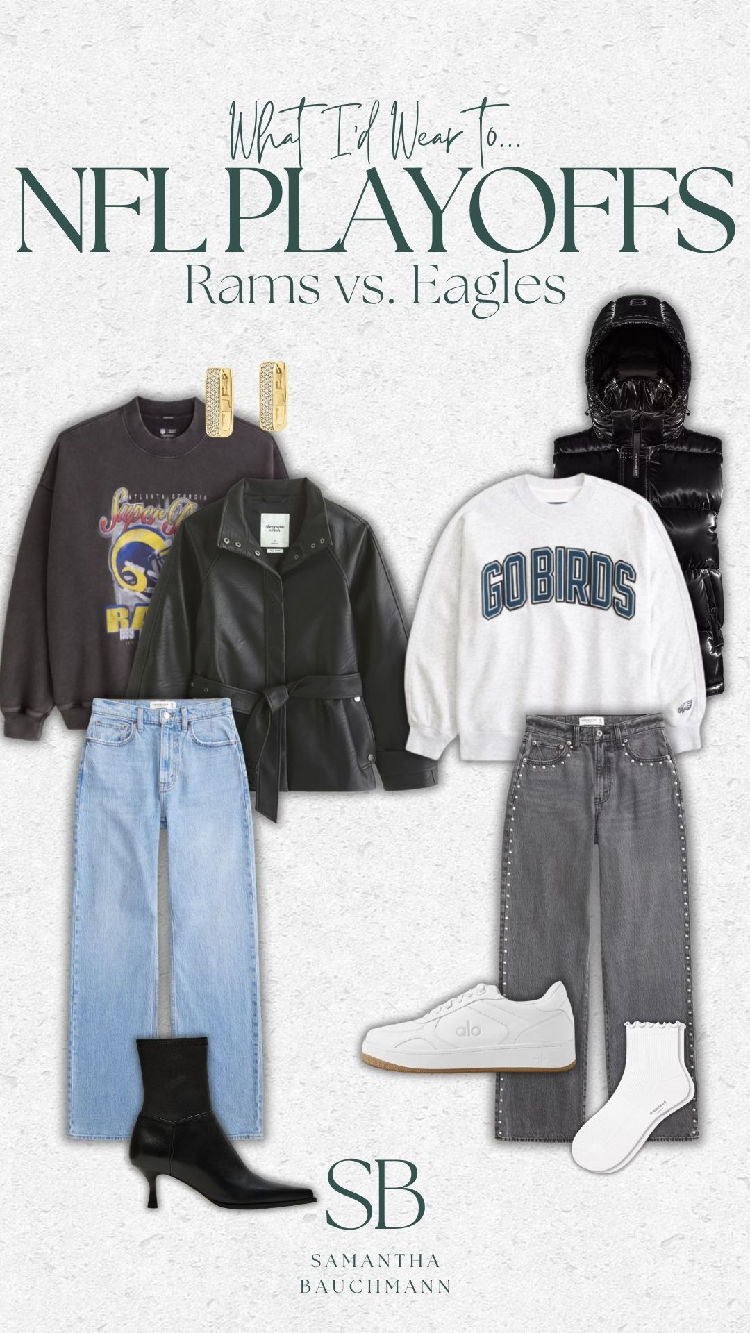 What I'd wear to an NFL play off game: Rams vs Eagles 🏈

 outfit idea, NFL game outfit idea, tall girl friendly fashion, abercrombie, abercrombie sale, casual style, on cloud sneakers, neutral sneakers, bombas socks, sale, sale alert, blazer, boy mom, mom of 4, Samantha Bauchmann 

 #LTKWatchNow #LTKSeasonal #LTKStyleTip