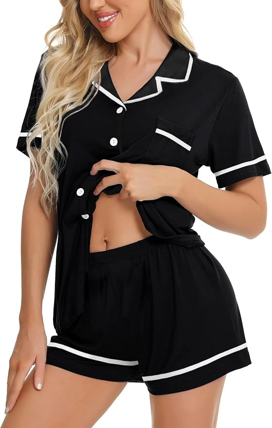 Ekouaer Pajamas Soft Striped Women's Short Sleeve Button Sleepwear Shorts Shirt PJ Set(S-XXL) | Amazon (US)