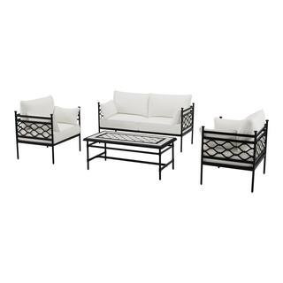 Home Decorators Collection Wakefield 4-Piece Aluminum Outdoor Conversation Set with Natural White... | The Home Depot