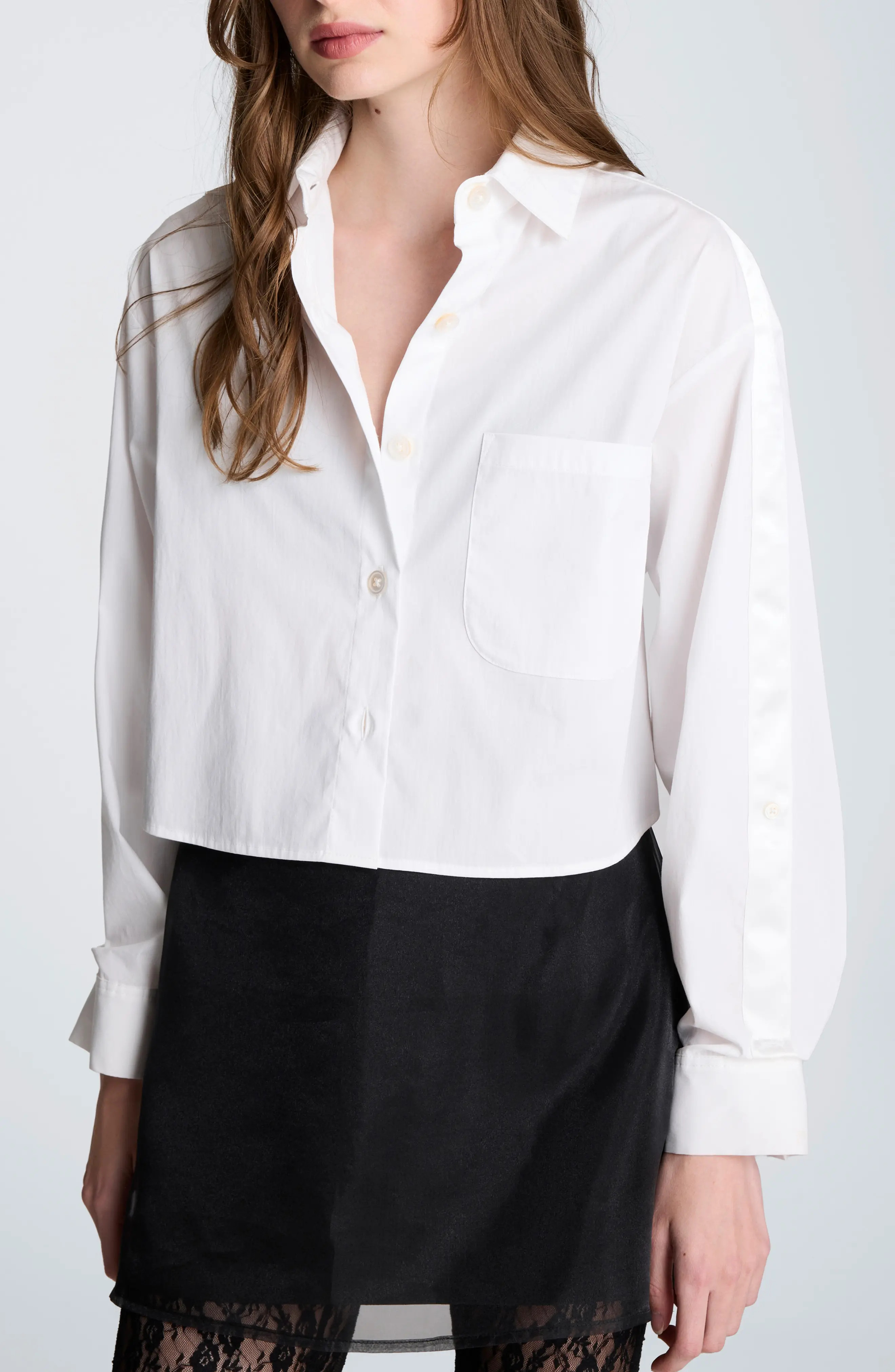 Satin Stripe Crop Button-Up Shirt (Women) | Nordstrom | Nordstrom