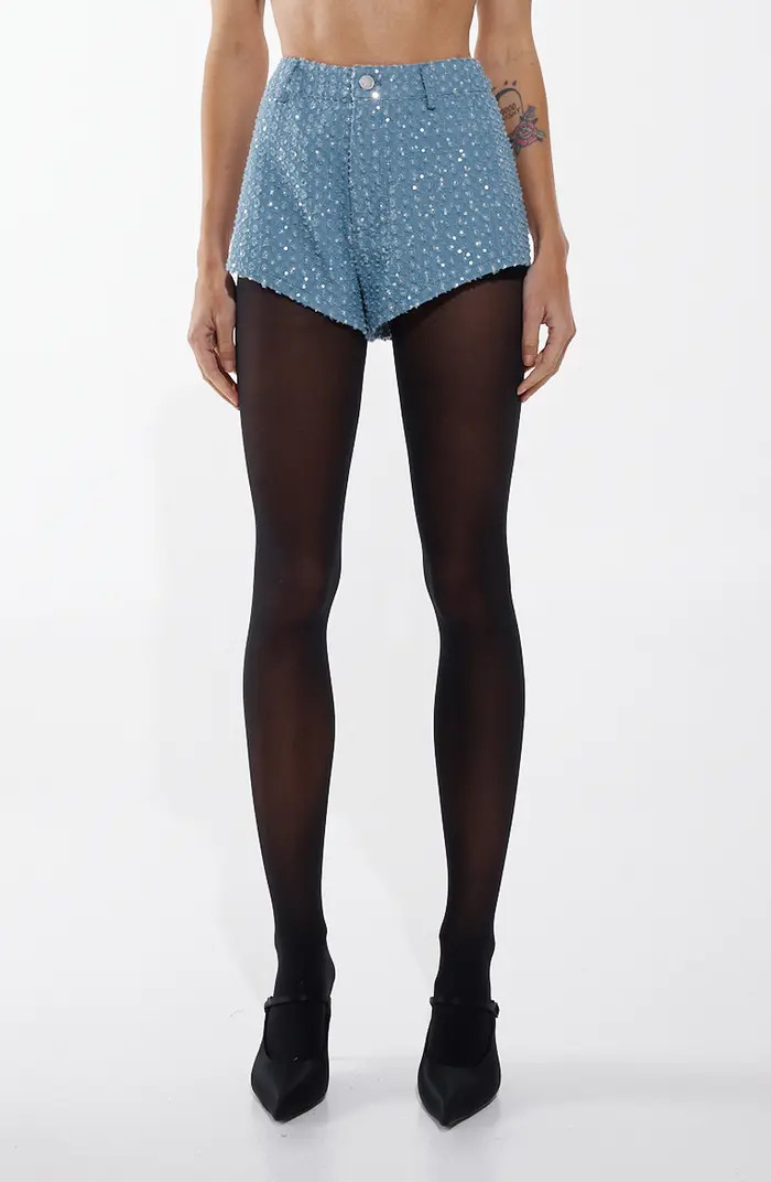 BY.DYLN Sequin Embellished Distressed Denim Shorts | Nordstrom | Nordstrom