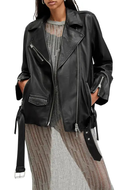 AllSaints Billie Leather Biker Jacket in Black at Nordstrom, Size X-Small | Nordstrom
