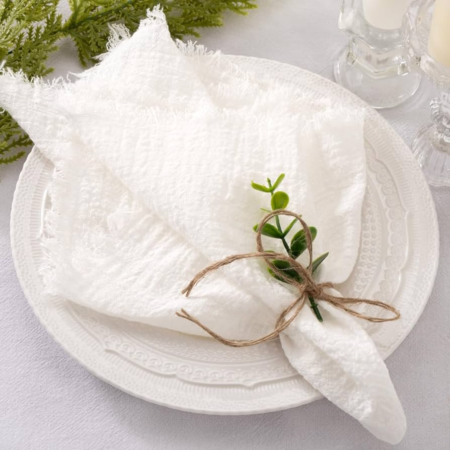 Socomi Set of 12 Linen Napkins Cream White Easter Spring Cloth Napkins Washable Cotton Dinner Nap... | Amazon (US)