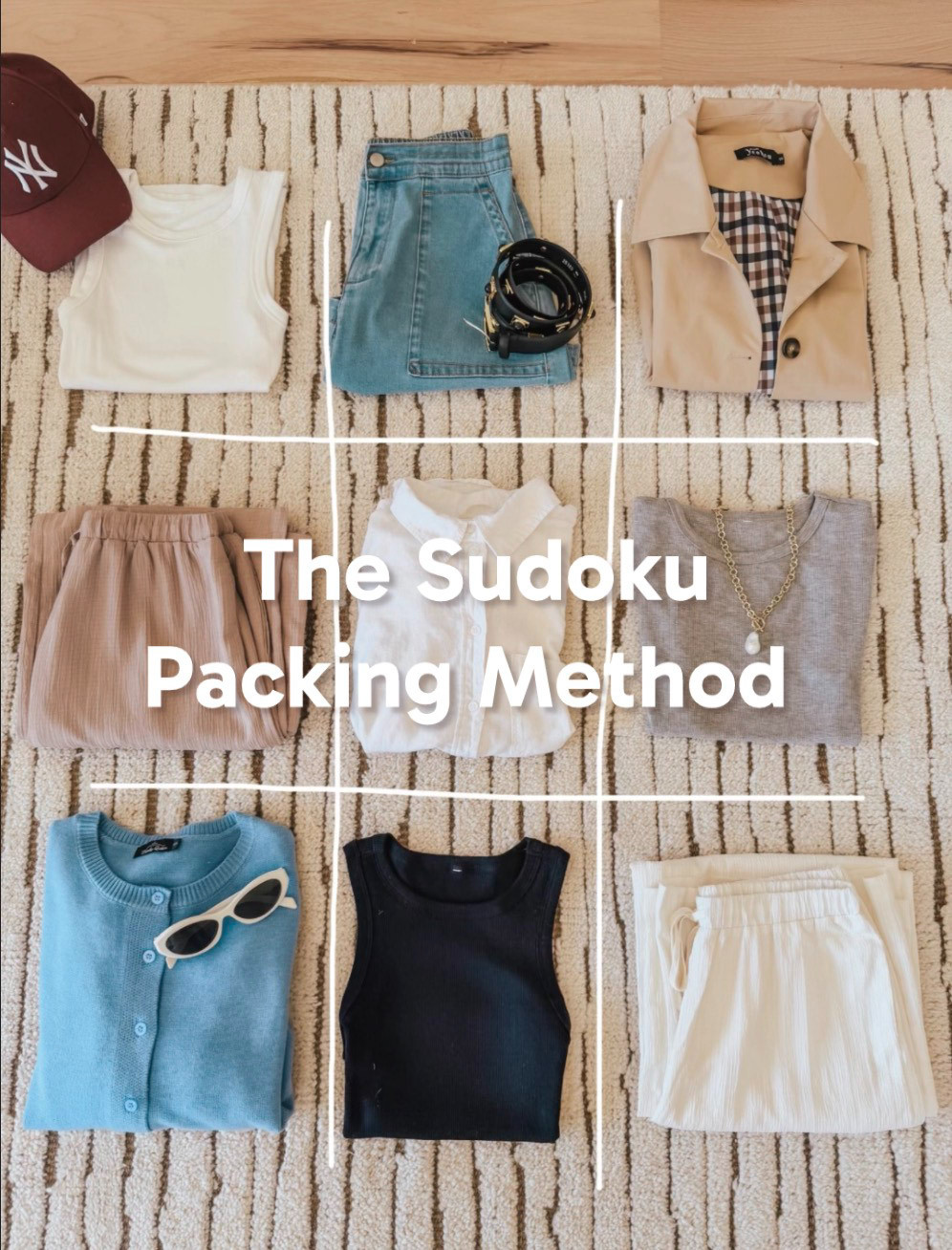 Sudoku Packing Method creates up to 27 outfits from just 9 clothing pieces. This is one of my favorite ways to pack lighter without feeling like I’m wearing the same thing every day. Choose versatile basics that all mix and match, then finish each look with a few accessories and your favorite comfy travel pieces. It saves so much space in your suitcase while giving you tons of outfit options. 

 #LTKdayinmylife #LTKvlog #LTKTravel