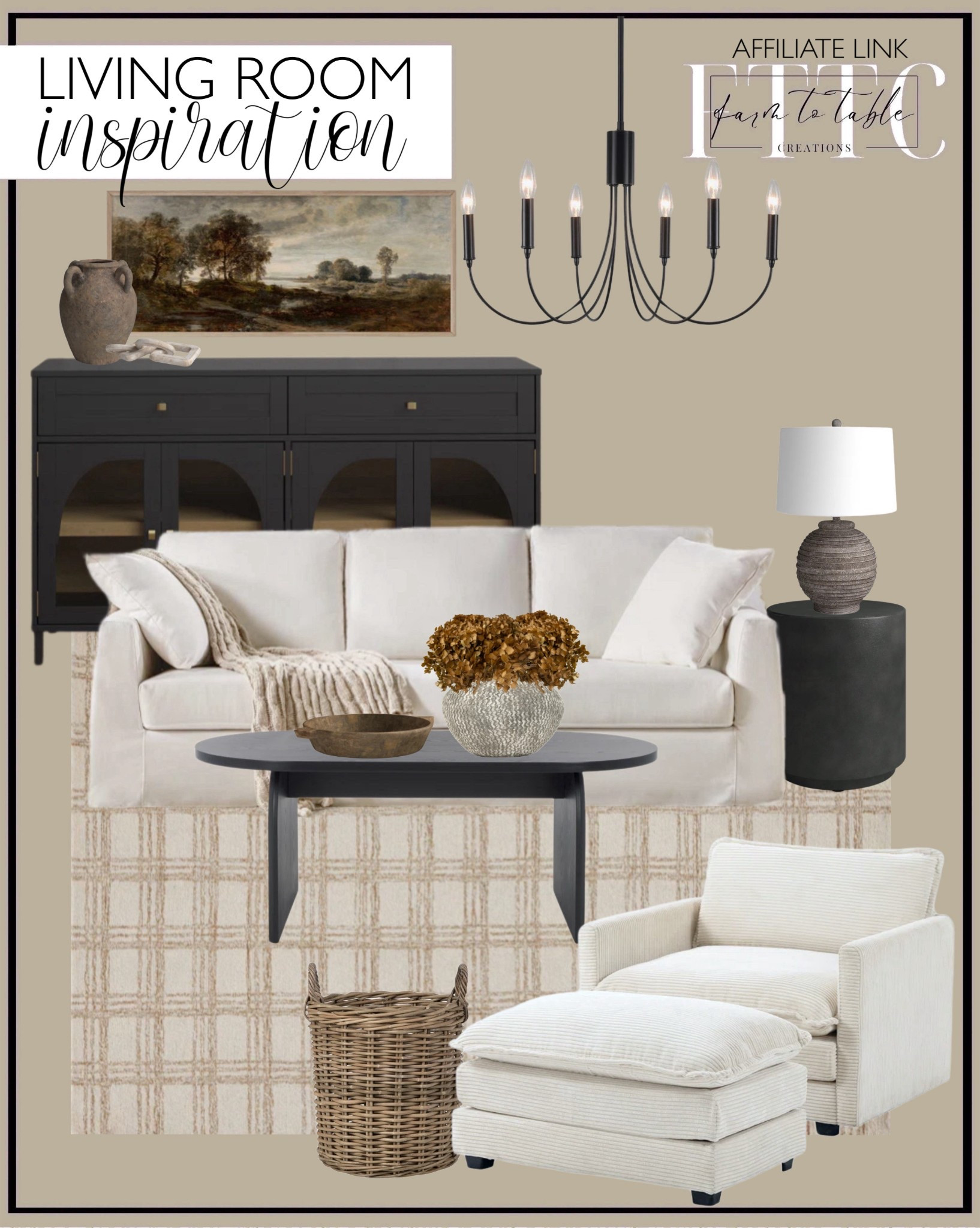 Living Room Inspo. Follow @farmtotablecreations on Instagram for more inspiration.

Vick 56'' Wide 2 Drawer Sideboard. 
Reinoso 85" Slipcovered Sofa. Moody Summer Landscape Painting. Arnelda Stone Top End Table. Bearl Single Coffee Table. Clerise 6 - Light Dimmable Classic / Traditional Chandelier. Resin Table Lamp. Chris Loves Julia x Loloi Polly Cream / Sand Area Rug. Redenius 42" Upholstered Corduroy Armchair with Ottoman. Beachcrest Home Ayriauna General Basket. Elna Handmade CElnamic Table Vase. Fuji Wood Decorative Bowl in Brown. Doherty Stoneware Table Vase. Preserved hydrangea mocha, brown color. Living room. Living room decor. Living room furniture. Furniture sale. 



#LTKSaleAlert #LTKHome #LTKFindsUnder50