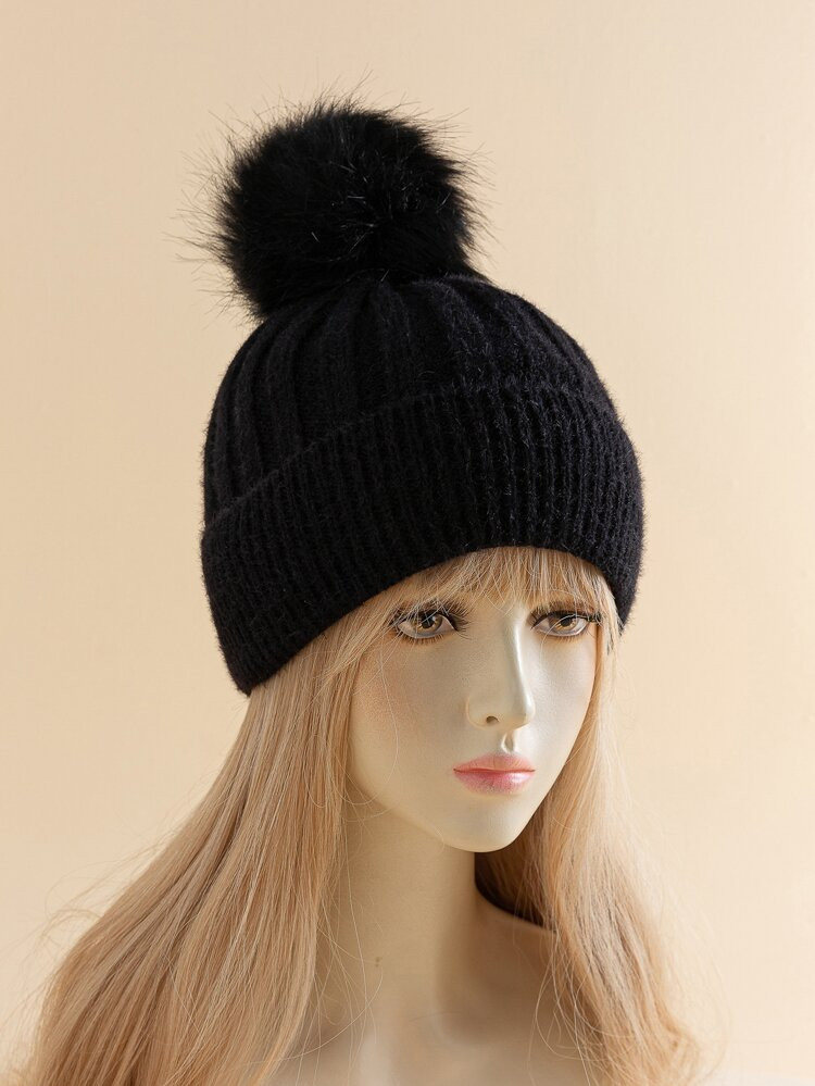 Pompom Decor Fleece Lined Cuff Beanie | SHEIN