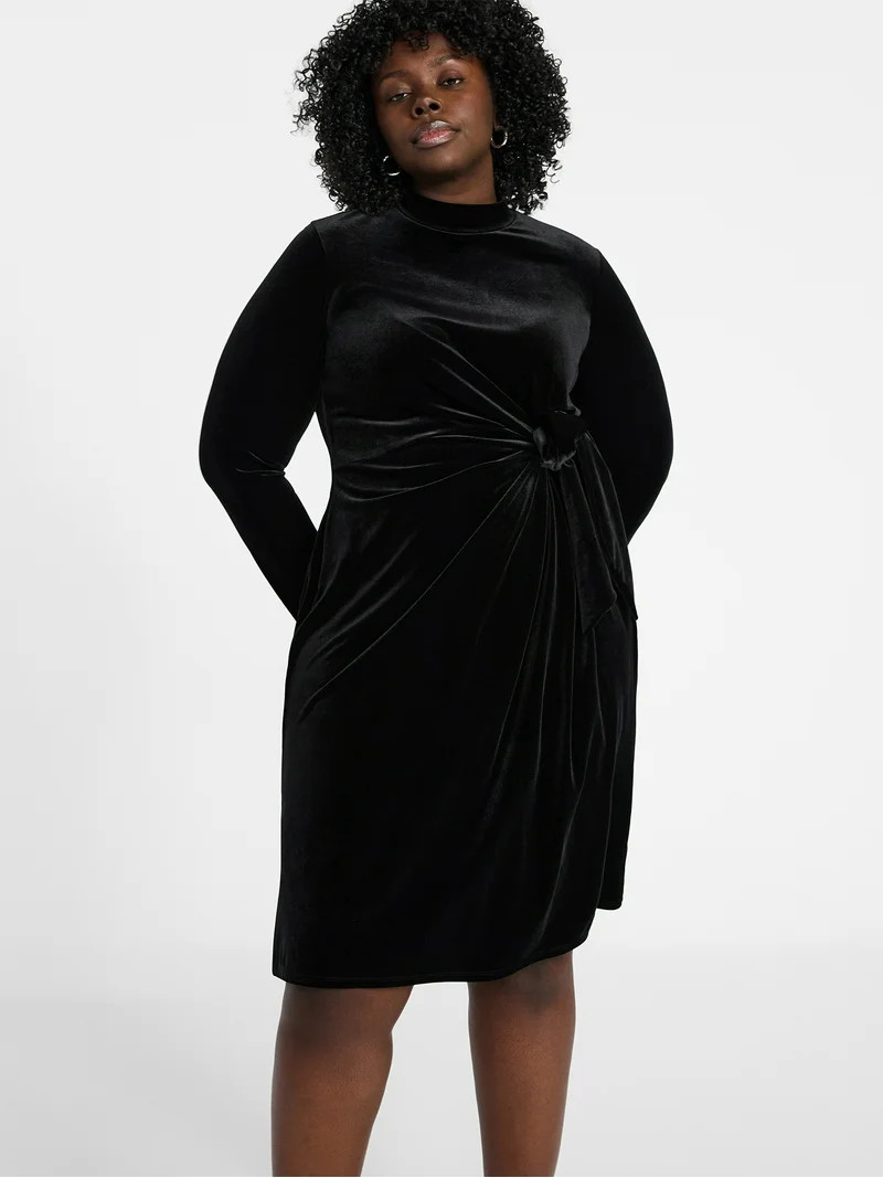 Terra & Sky Women's Plus Velvet Mock Neck Dress with Long Sleeves, Sizes 0X-4X | Walmart (US)