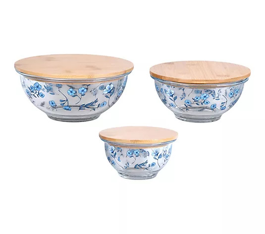 Make Your Selection: Temp-tations Seasonal Set of 3 Glass Bowls w/ Bamboo Lids | QVC