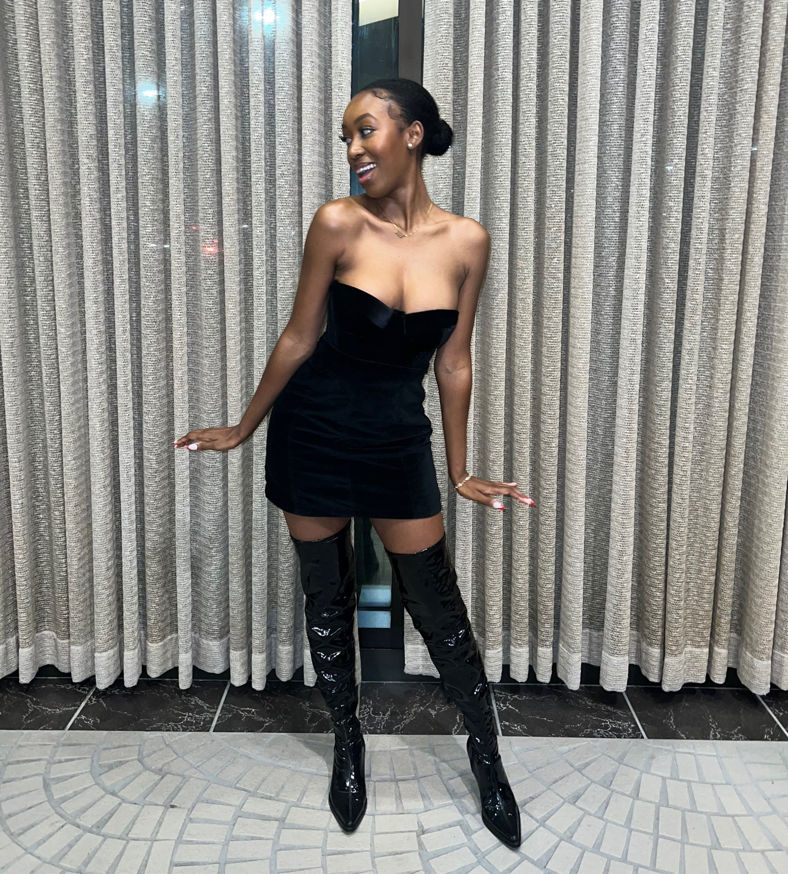 Night out fit. 🖤

Style notes: I love to balance showing skin with covering up in creative ways. Thigh high boots are my go-to for this! Tiny too, tiny skirt but my whole leg is covered. This is a great approach to more conservative dress codes for certain events and holiday parties!

#LTKHoliday #LTKSeasonal #LTKstyletip