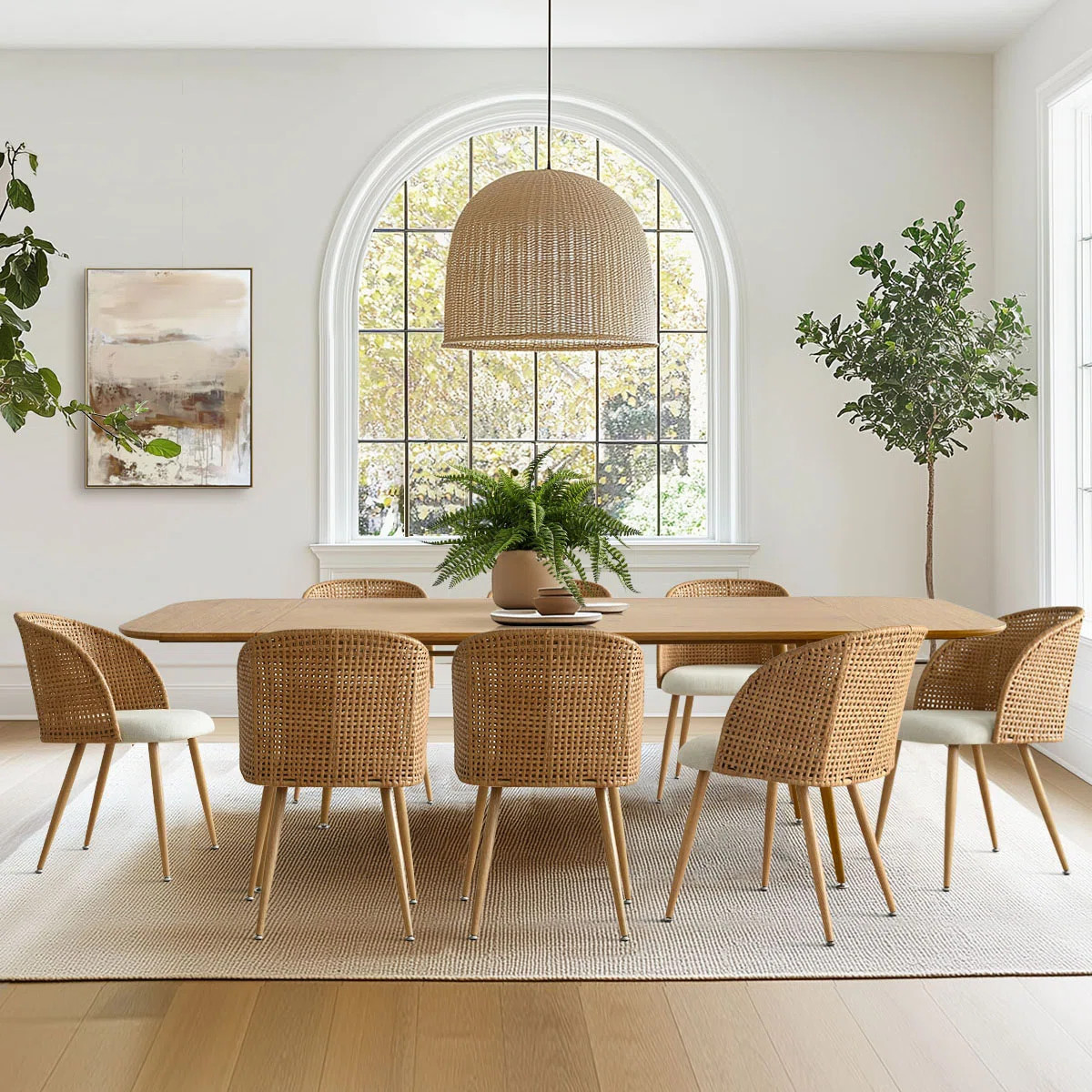 Atkins 8 - Person Dining Table Sets With Expandable Table & 8 Upholstered Fabric Chairs | Wayfair North America