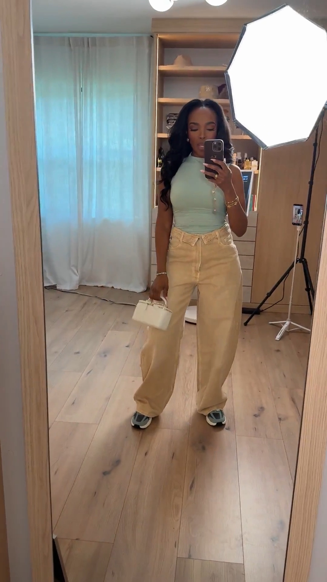 Scroll to shop this casual spring outfit featuring relaxed tan wide-leg denim paired with a fitted mint green top for a fresh, easy everyday look.

Perfect for casual days out, errands, travel outfits, coffee runs, or everyday spring style.

#LTKPetite #LTKmomlife #LTKootd