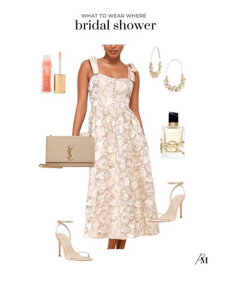 Bridal shower outfit idea. I long this floral dress and nude heels. 

#LTKstyletip #LTKwedding #LTKSeasonal