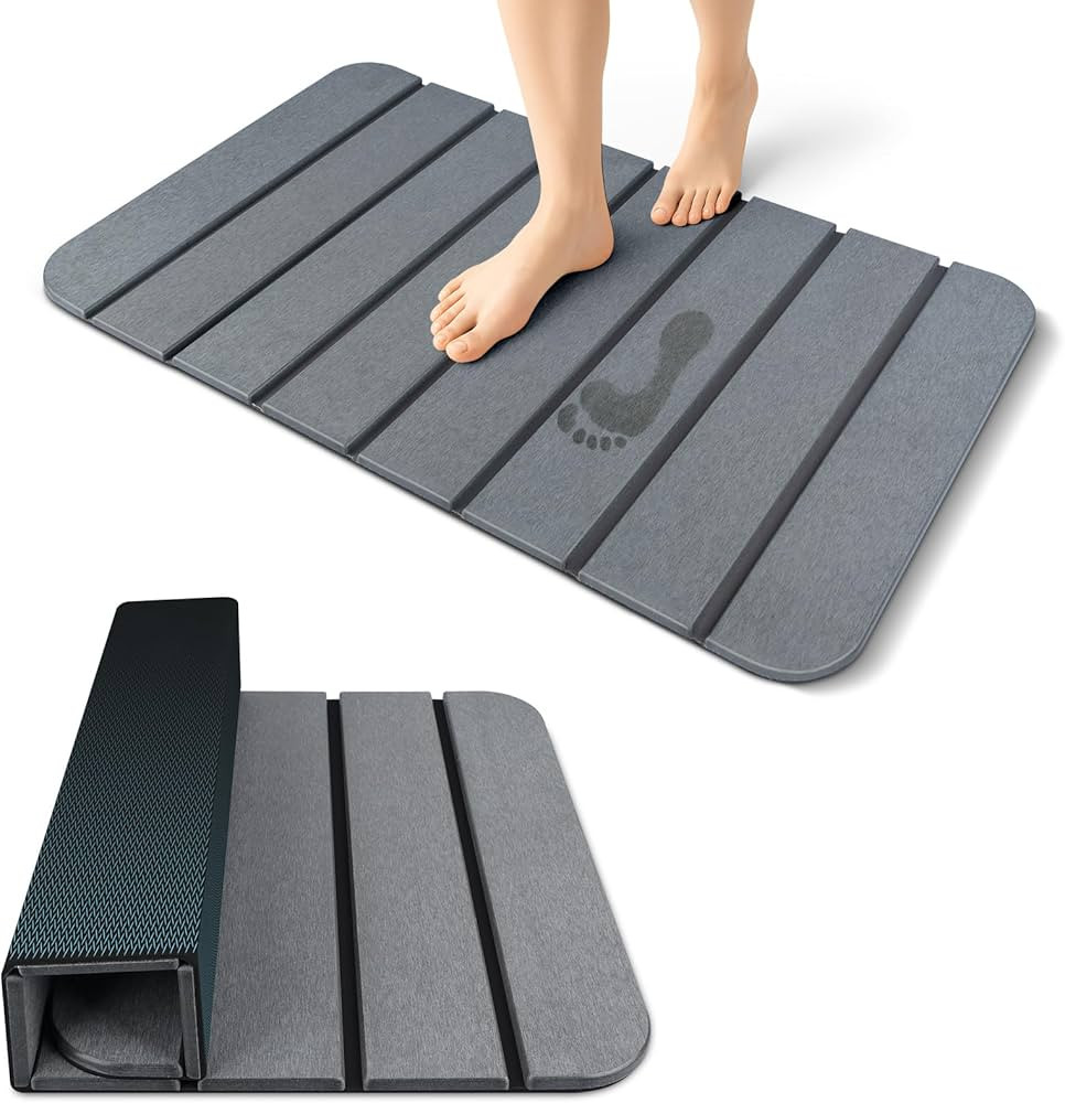 Large Foldable Stone Bath Mat with 28''×17'' Non-Slip Rubber Base, Super Absorbent Quick Drying ... | Amazon (CA)