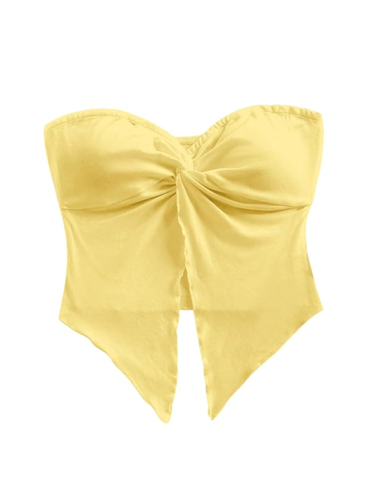 SOLY HUX Women's Tube Top Twist Split Hem Strapless Sleeveless Asymmetrical Going Out Crop Tops | Amazon (US)