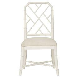 Tara Coastal Beach White Cushion Bamboo Inspired White Performance Dining Side Chair | Kathy Kuo Home