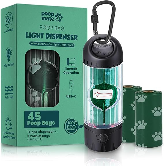 Dog Poop Bag Dispenser with LED Flashlight & 45 Bags (3 Rolls) – USB-C Rechargeable, Waterproof... | Amazon (US)