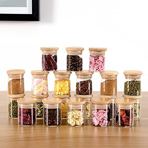 ZPGXLRZ 20 Pcs Glass Spice Jars with Airtight Bamboo Lids, Labels and Pen, 2.5oz Mini Clear Food Sto | Amazon (US)