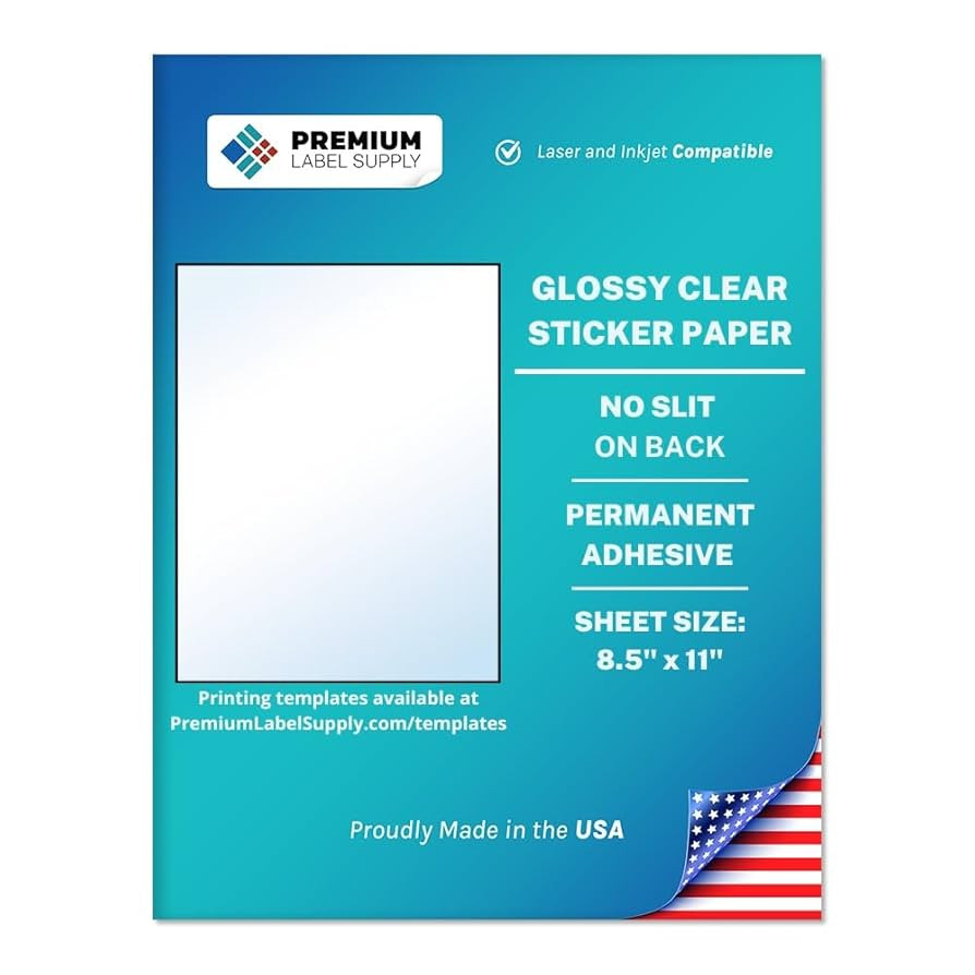 Premium Label Supply Glossy Clear Sticker Paper – 8.5" x 11" Full Sheet Labels – Laser/Inkjet... | Amazon (US)