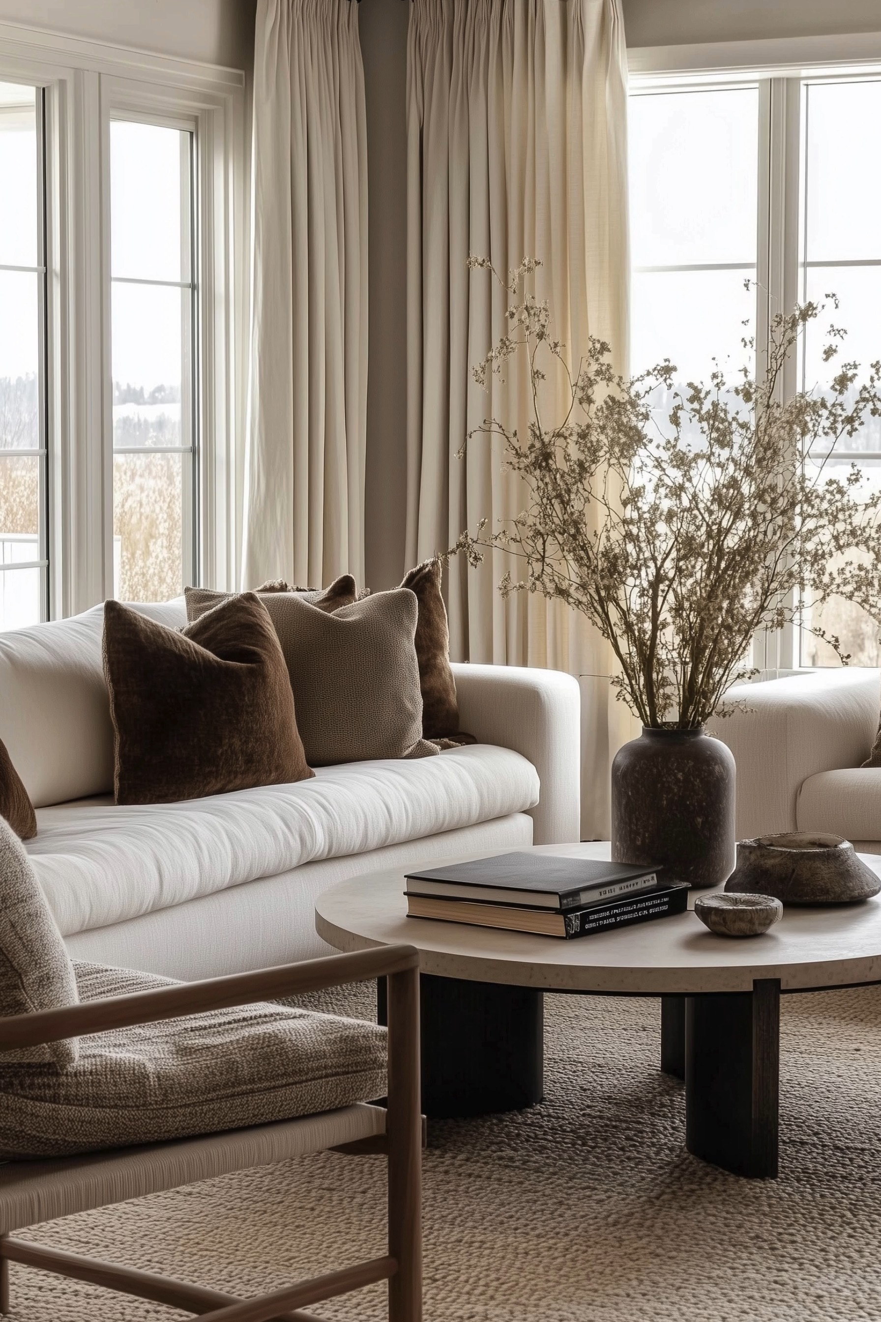 Warm Neutral Living Room Inspiration 🤎 This light-filled living room blends organic modern style with cozy transitional details for an effortlessly elevated look. Creamy white sofas, chocolate brown velvet pillows, textured neutral upholstery, a sculptural round coffee table, natural woven rug, and oversized ceramic vase create layers of warmth without overwhelming the soft neutral palette. Floor-to-ceiling curtains, organic branches, natural wood accents, and collected coffee table decor complete this serene space—perfect inspiration for a cozy fall living room refresh.

🖤 If you want to see more content like this, FOLLOW maeveandmodern on LTK, Instagram, and Pinterest! Check out our blog where we post daily, maeveandmodern.com!

Warm Neutral Living Room | Organic Modern Living Room | Neutral Living Room Ideas | Cozy Living Room Decor | Fall Living Room Refresh | Cream Sofa | White Sofa Styling | Brown Throw Pillows | Chocolate Brown Decor | Neutral Accent Chair | Round Coffee Table | Modern Coffee Table | Coffee Table Styling | Ceramic Vase | Oversized Vase | Natural Branch Decor | Woven Area Rug | Textured Rug | Floor to Ceiling Curtains | Neutral Curtains | Natural Wood Furniture | Earth Tone Decor | Quiet Luxury Interiors | Designer Living Room | Cozy Neutral Home#LTKFindsUnder100

#LTKHome #LTKSaleAlert #LTKSeasonal #LTKHome #LTKSaleAlert