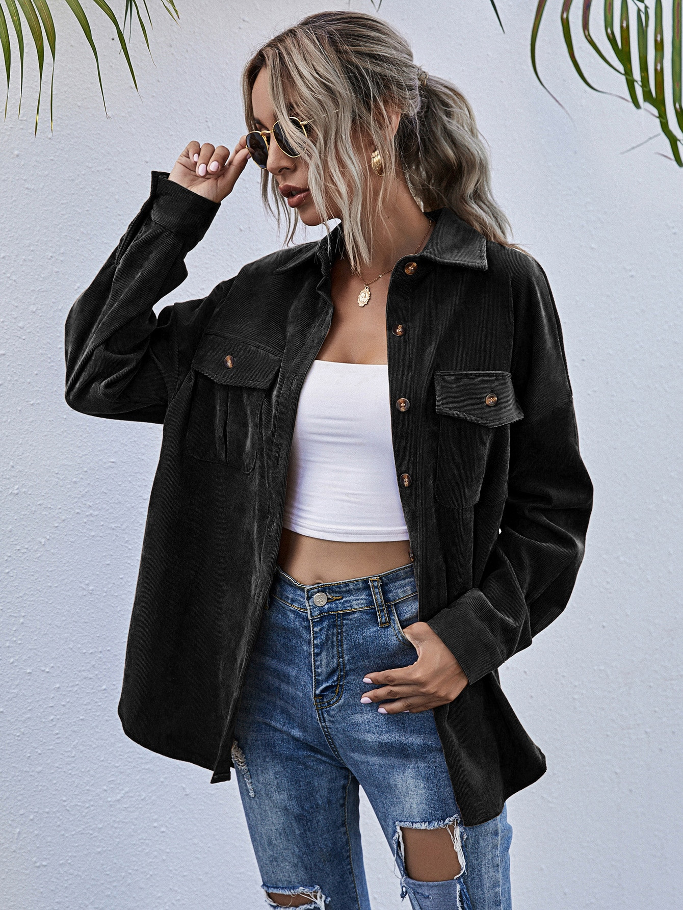 Button & Flap Pocket Front High Low Coat | SHEIN