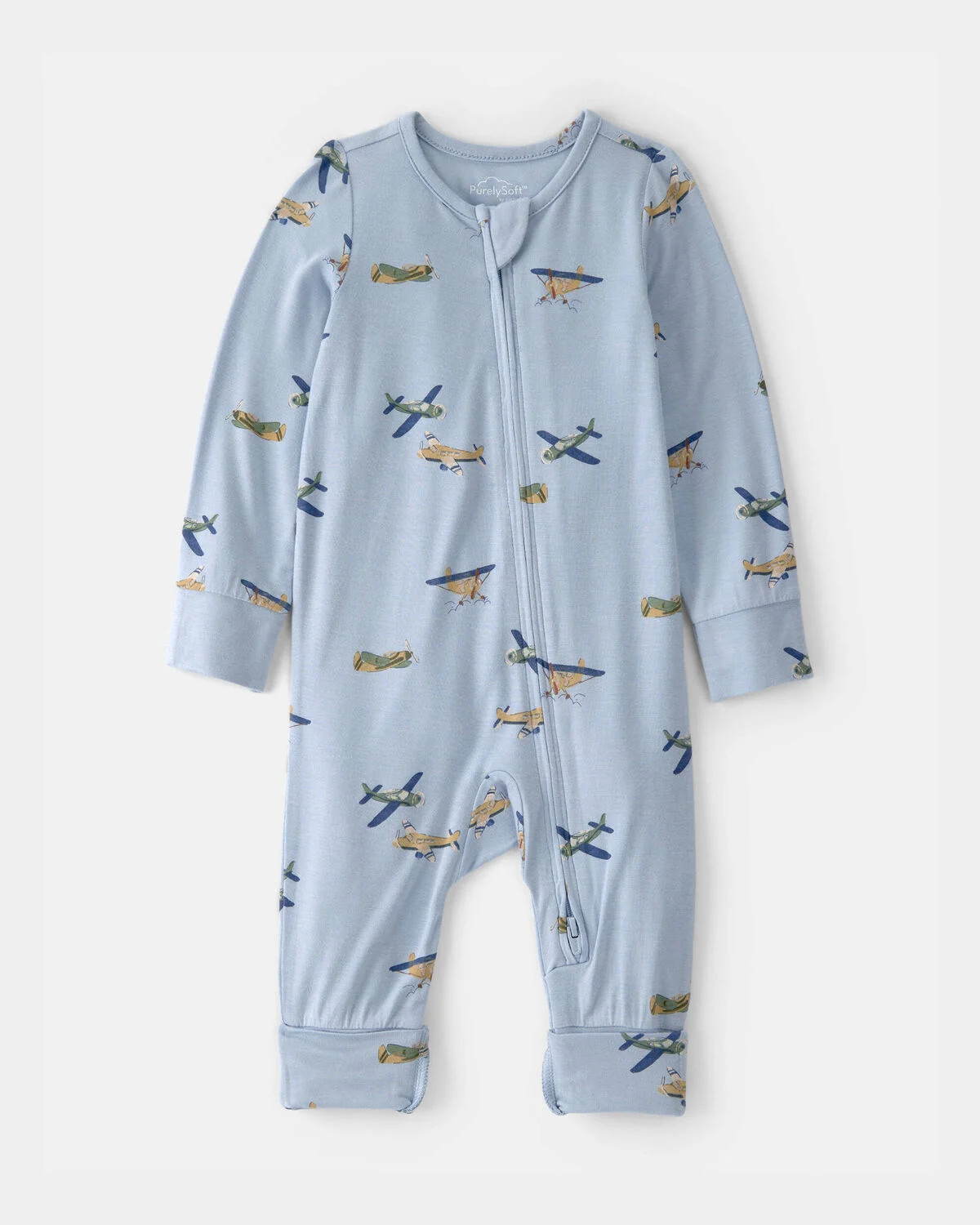 Baby Boy Plane 2-Way Zip PurelySoft Sleep & Play Pajama - Blue | Carter's Inc
