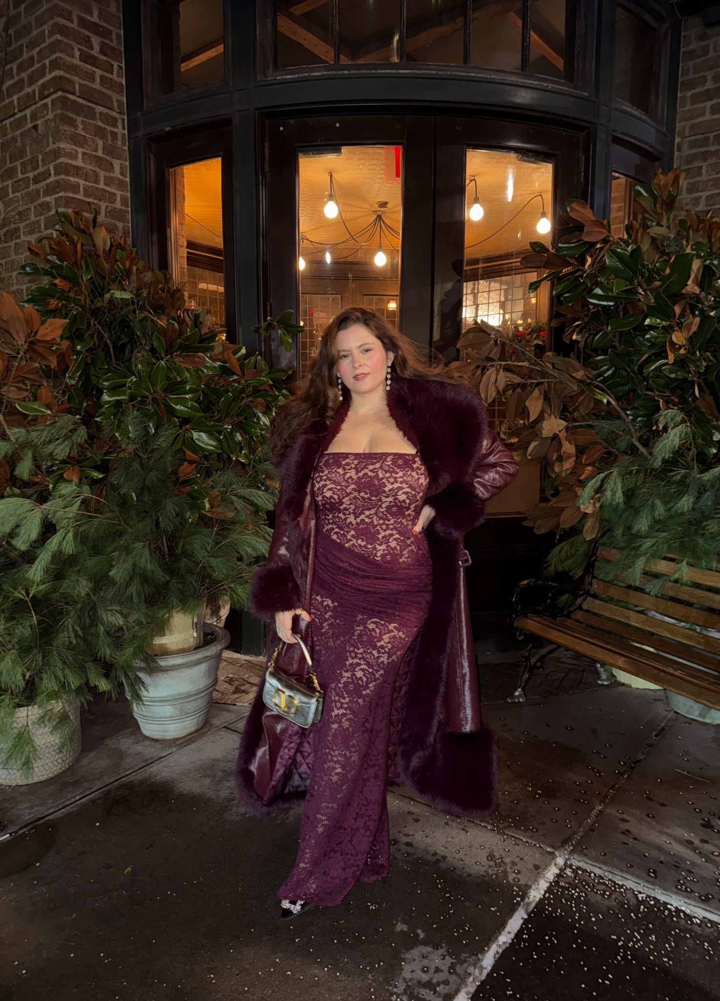 Oh Polly lace maxi dress 
Akira faux fur trimmed trench coat burgundy


#LTKGiftGuide #LTKMidsize #LTKHoliday