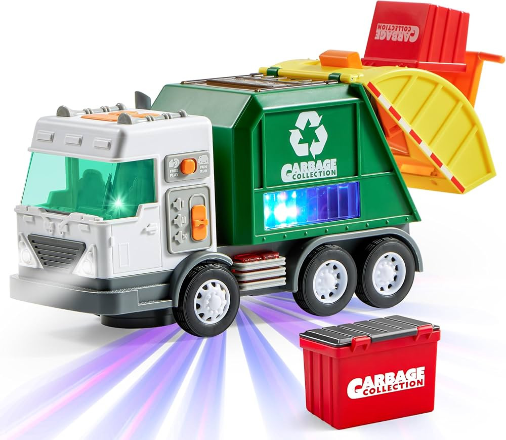 LED Garbage Truck Toy Set Includes Dumpster, Toy Truck with Mode Switch & Volume Control, Trash V... | Amazon (US)