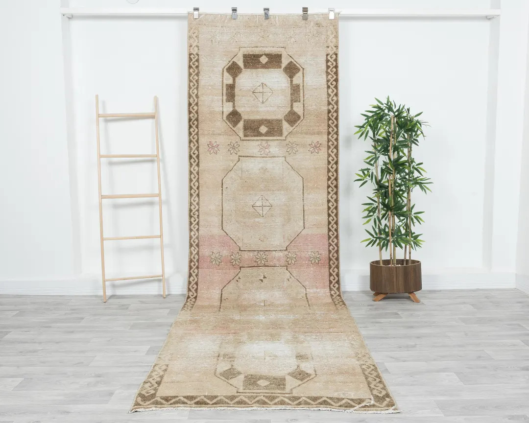 Handmade Vintage Runner Rug, Turkish Oushak Runner Rug, Scandinavian,Beige Long Wide Runner Rug 4... | Etsy (US)