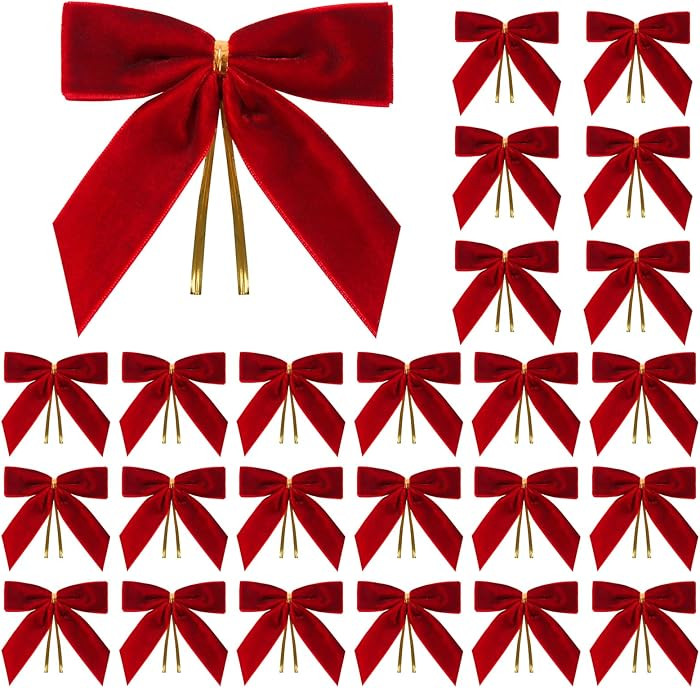 24 Pcs Red Small Velvet Christmas Bows for Christmas Tree, Wreath, Gift Wrapping, Crafts, Wedding... | Amazon (US)