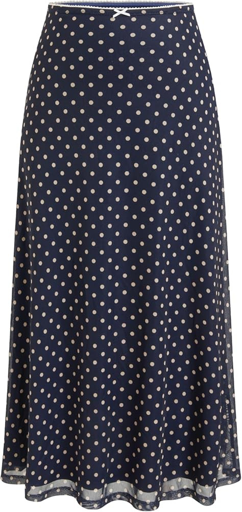 CIDER Womens Polka Dot Skirts Mesh High Waist Boho Flowy Long Midi Skirts | Amazon (US)