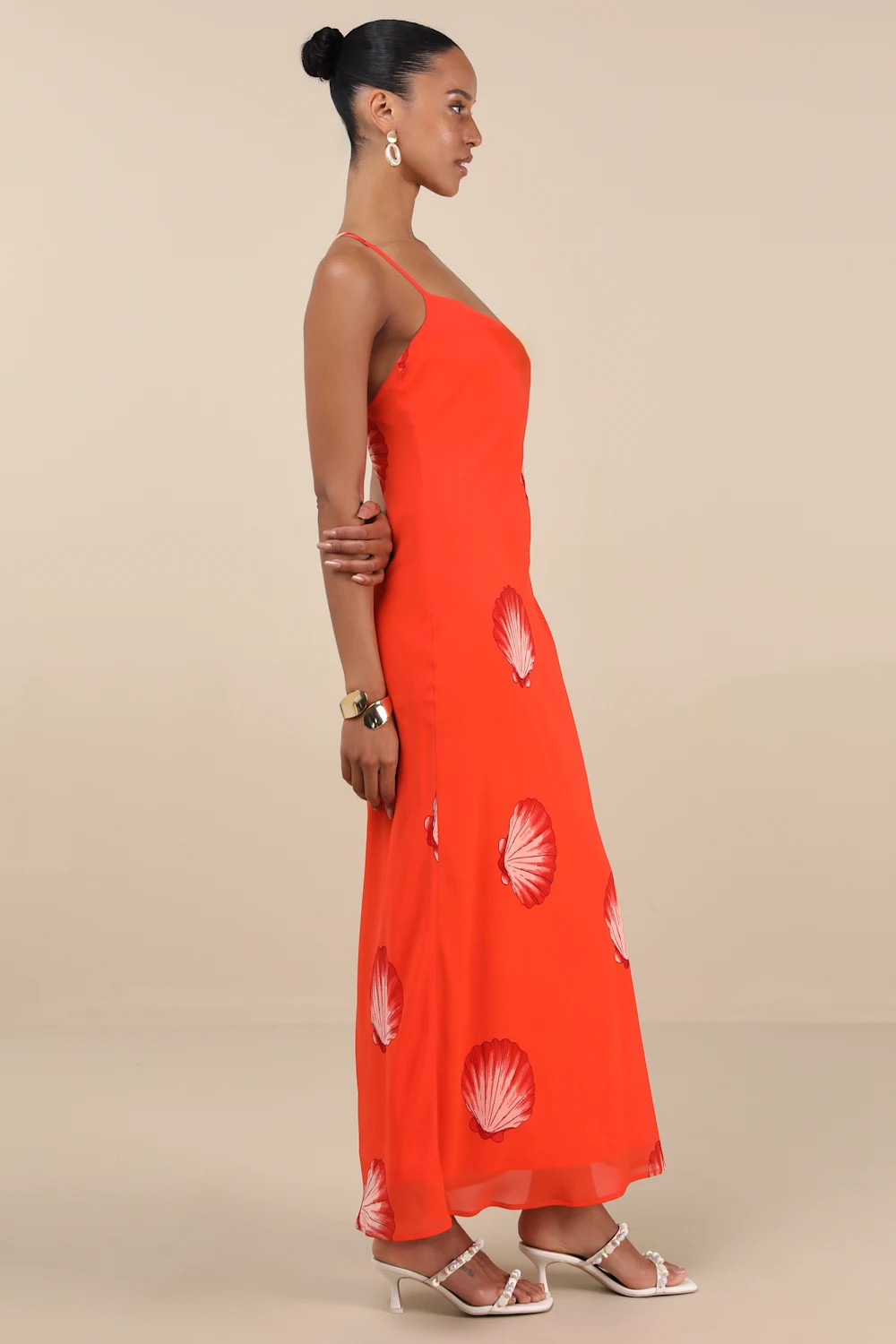 Thalassa Bright Orange Seashell Backless Maxi Dress | Lulus