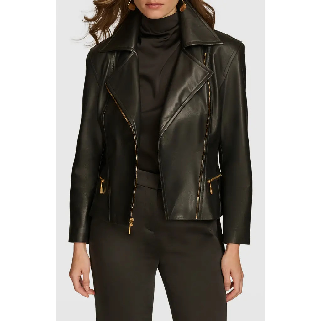 Donna Karan New York Leather Moto Jacket in Black at Nordstrom, Size Small | Nordstrom