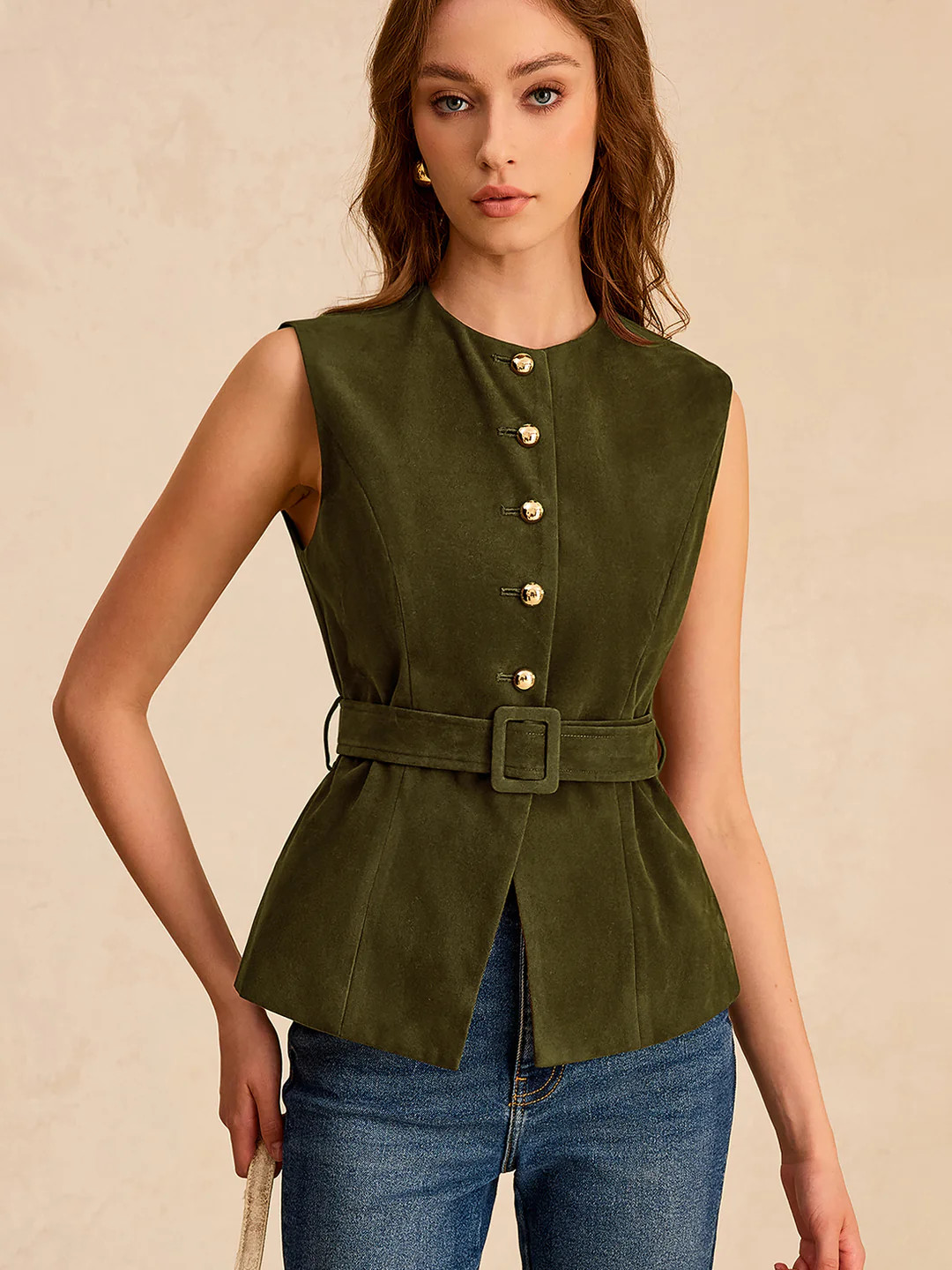 Suede Vest with Belt | Commense