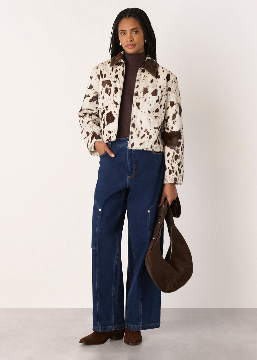 Brown/Multi Cow Print Zip Jacket | WHISTLES | Whistles UK | | Whistles