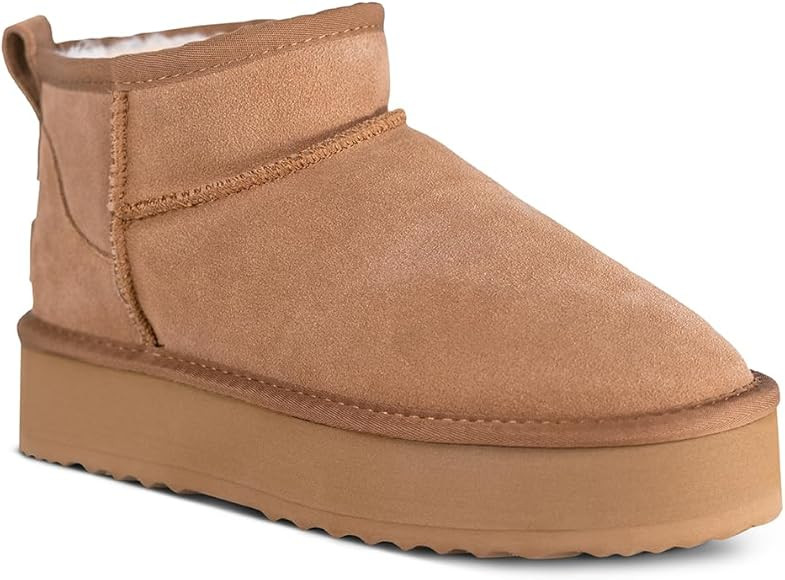 HZSTAY Women's Cow Suede Leather pull on platform boots ankle boots | Amazon (US)