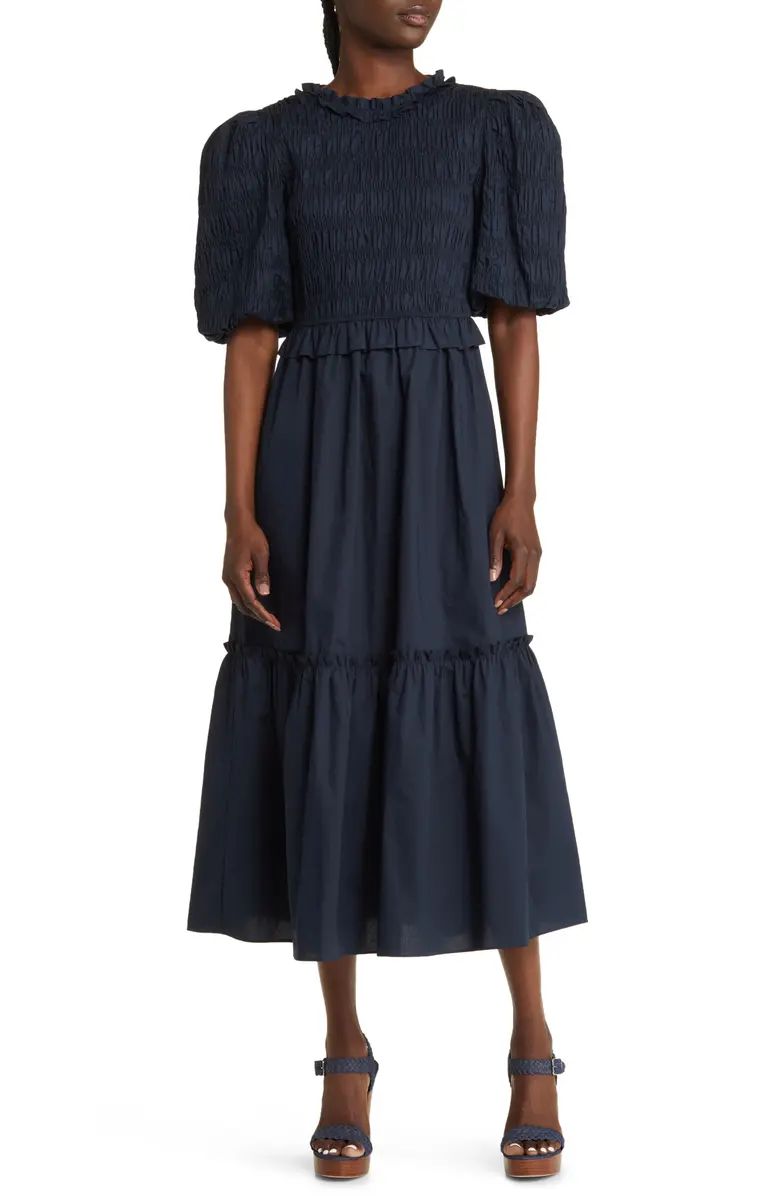 Smocked Puff Sleeve Midi Dress | Nordstrom