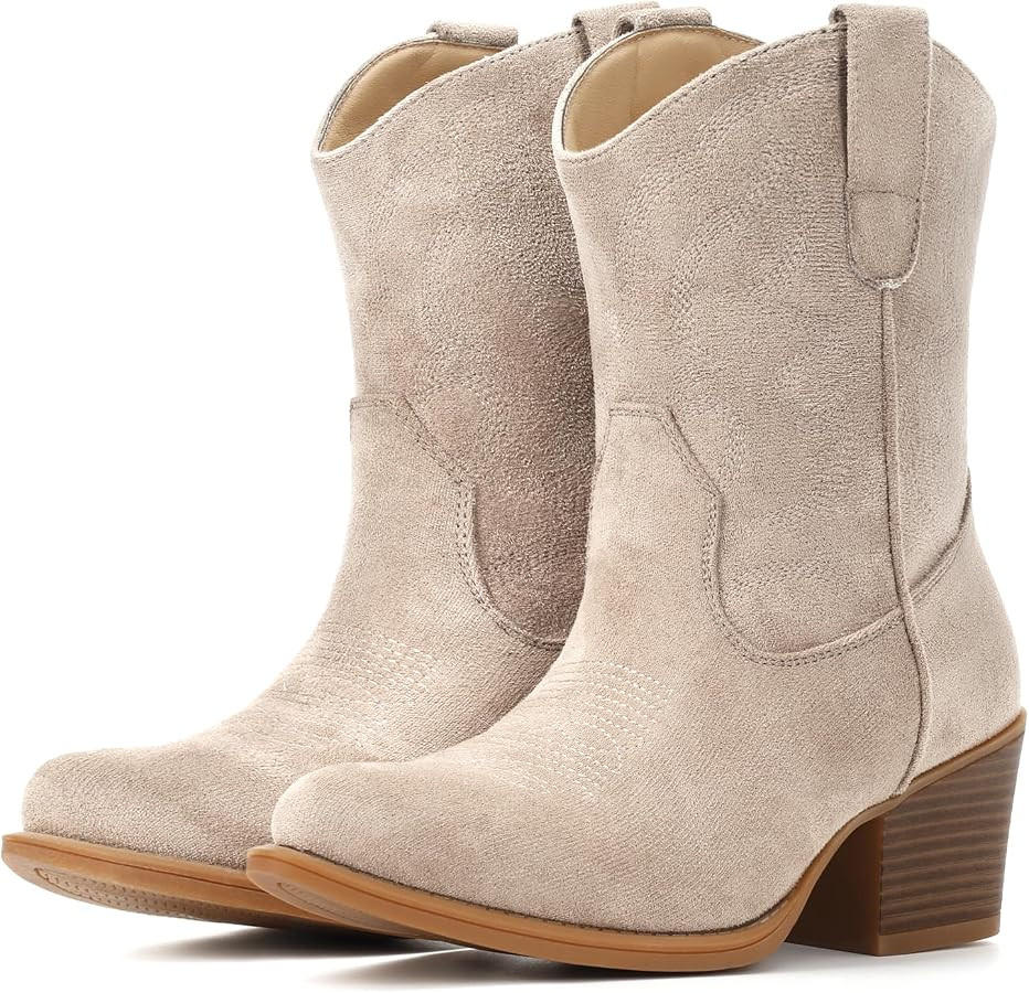 IXU Cowboy Boots for Women Wide Suede Ankle Western Cowgirl Boots | Amazon (US)