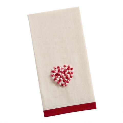 Ivory Embroidered Heart Kitchen Towel | World Market