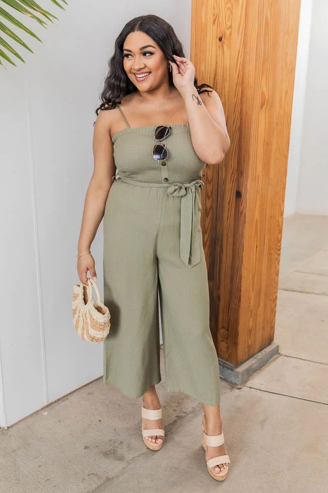 Sure Thing Jumpsuit Olive | Pink Lily