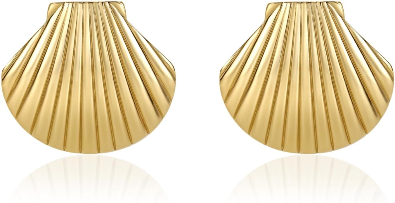 Seashells Earrings,18k Gold Plated Chunky Gold Earrings,Summer Ocean Beach Jewelry Gift for Womem... | Amazon (US)