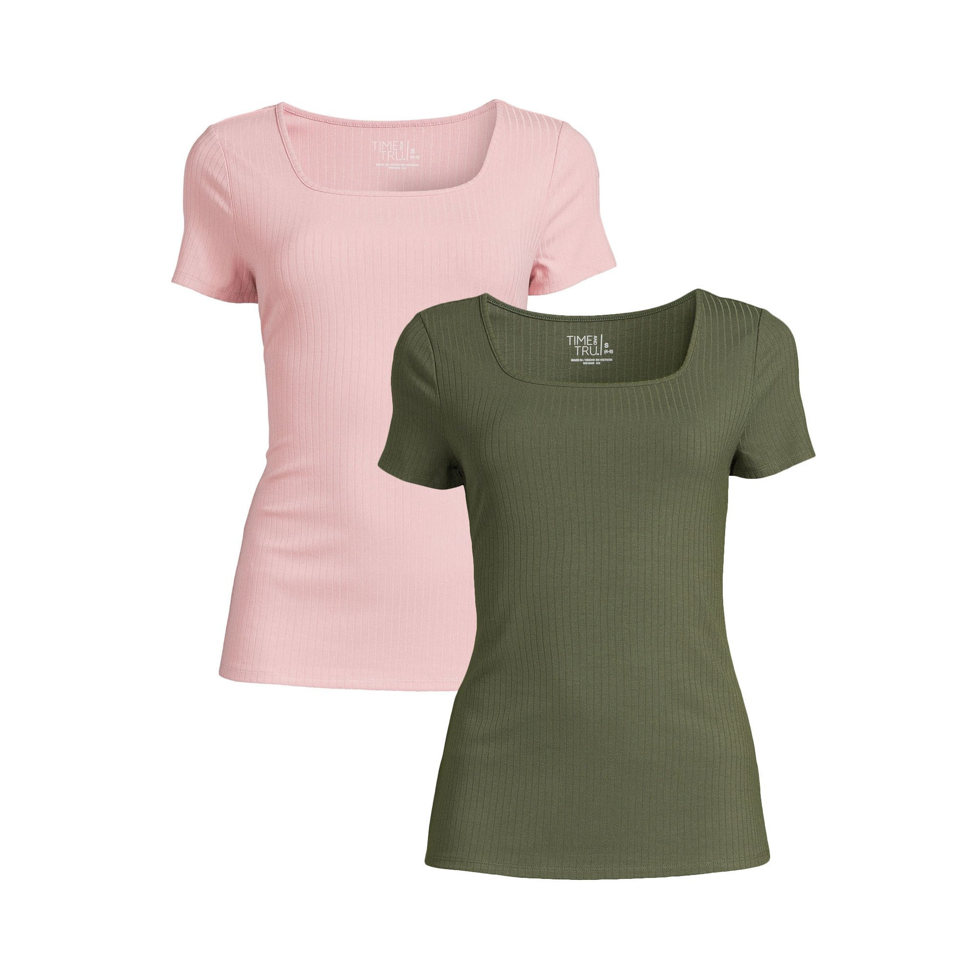 Time and Tru Women's Square Neck Rib Top, 2-Pack, Sizes XS-XXXL | Walmart (US)