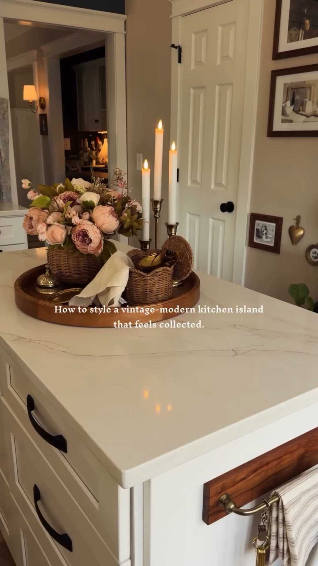 How to style a vintage-modern kitchen island that feels collected.

Step 1: Anchor with a tray
Step 2: Mix brass + rattan
Step 3: Add height + one low piece
Step 4: Finish with a cozy detail
Step 5: Step back and enjoy your masterpiece!

Save this for later 🥰

#cozyvibes #cozykitchen #cozy #homedecor #vintagemodern

#LTKHome