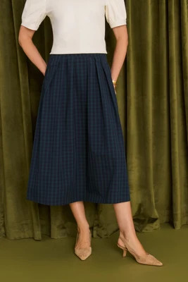 Faith Navy Plaid Midi Skirt | Avara
