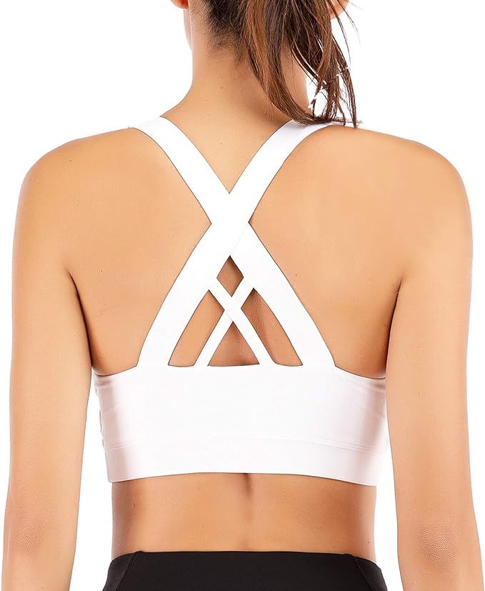 Yasco Workout Sports Bra Strappy Back Yoga Bra Tops Criss Cross Bandage Gym Activewear Padded Ath... | Amazon (US)