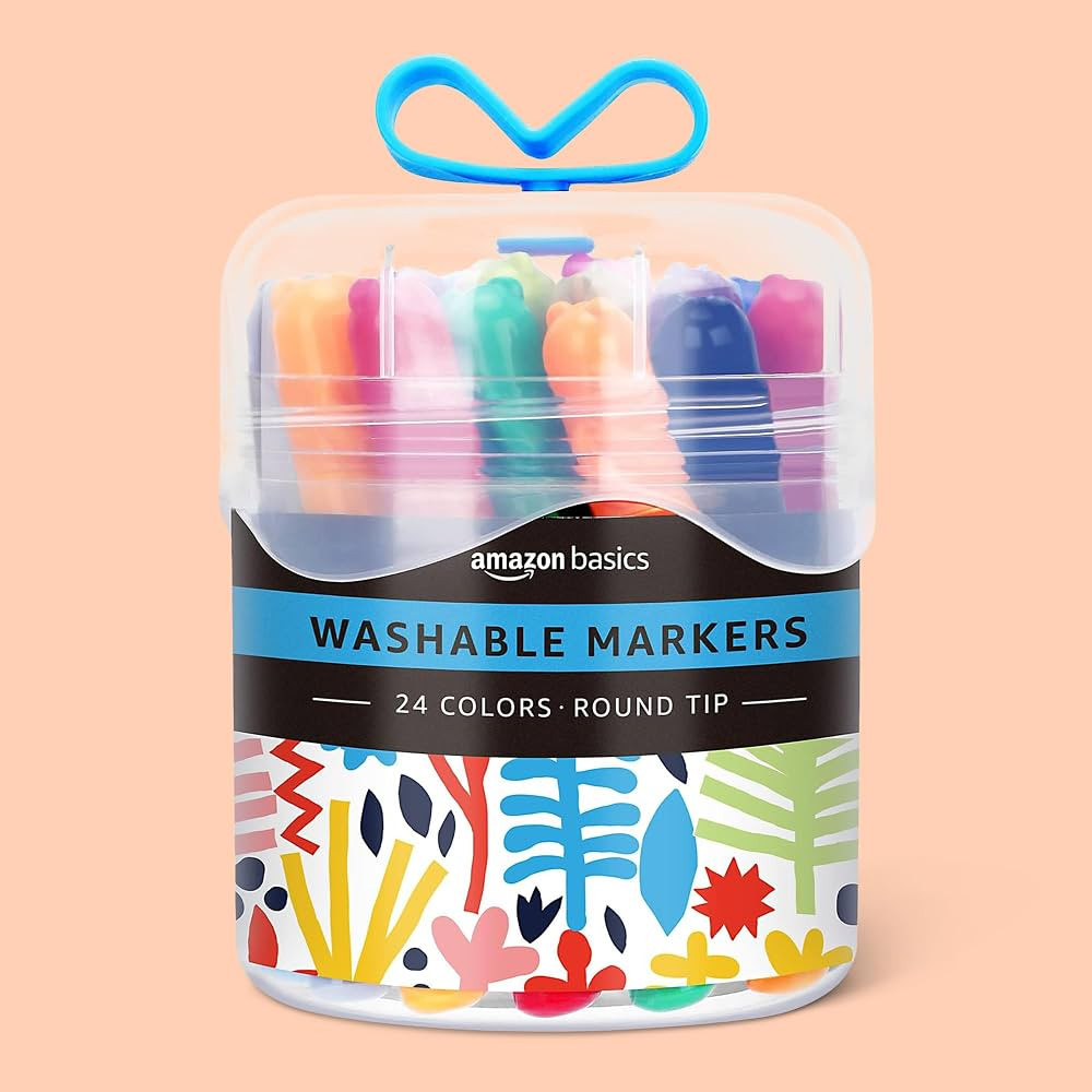 Amazon Basics Washable Markers for Kids, Round Tip Assorted Colors, Non-Toxic Drawing and Colorin... | Amazon (US)