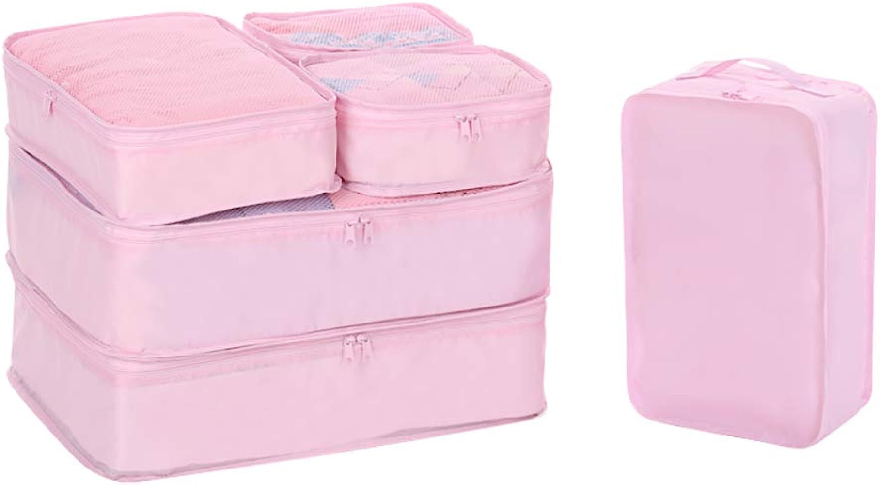6 Set Travel Packing Cubes, Travel Carry on Luggage Organizer with Shoe Bag (Pink) | Amazon (US)