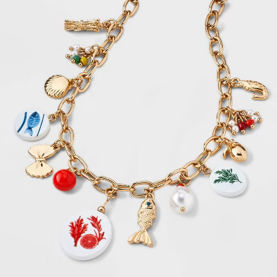 Herbs Fish and Pasta Charm Pendant Necklace - Universal Thread™ Gold | Target