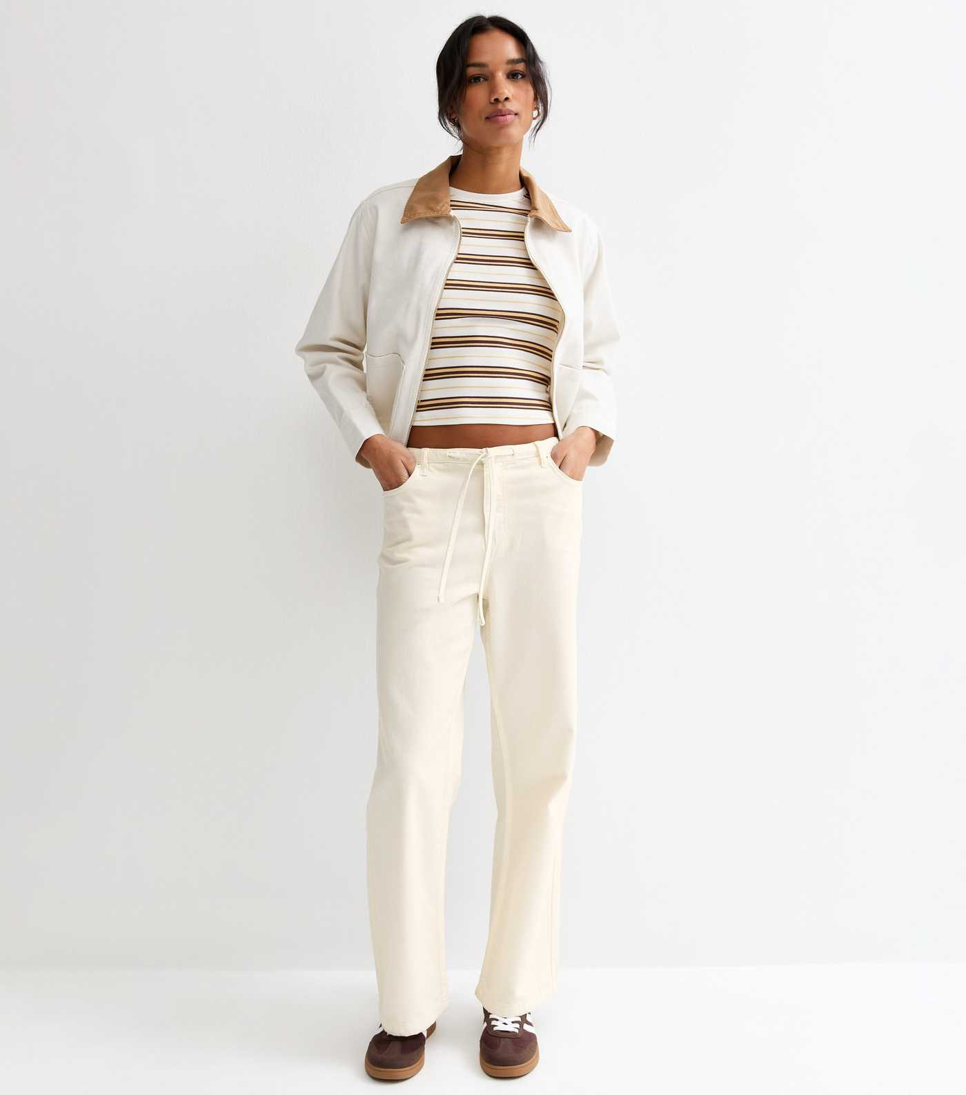 Off White Tie Waist Wide Leg Jeans | New Look | New Look (UK)