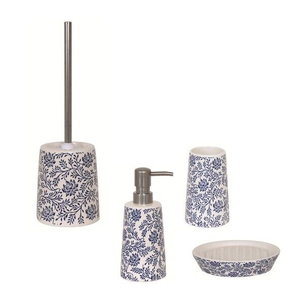 4-Piece Bathroom Accessories Set MSV-France Kebana Blue And White Ceramic - Blue And White | Bed Bath & Beyond