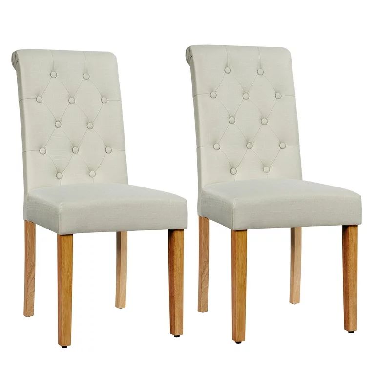 Costway Set of 2 Parsons Upholstered Fabric Chair with Wooden Legs Beige | Walmart (US)